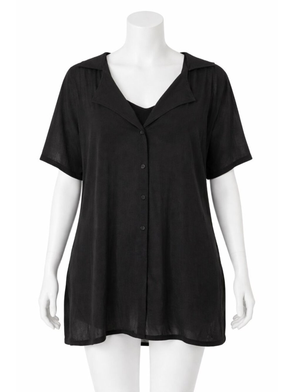 Black Sheer Swim Cover Up 2XL Button Down Short Sleeve Beach Shirt